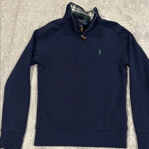 Polo 1/4 zip Navy with green plaid collar